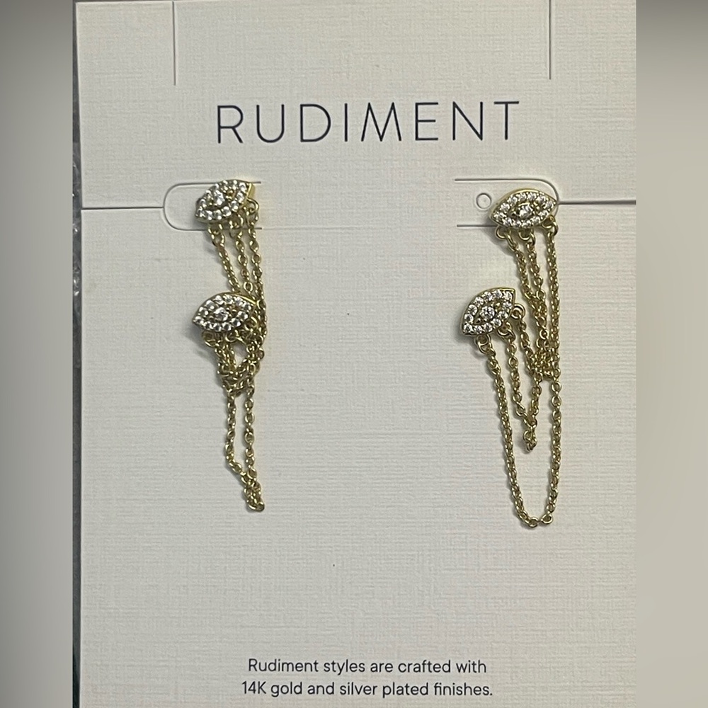 NEW, Rudiment Valencia Evil Eye Chain Drops Earrings